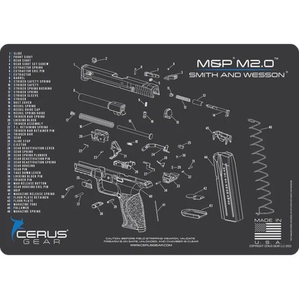 Cerus Gear Smith & Wesson M&P M2.0 Handgun Schematic Cleaning Mat 12x17 Grey and Blue - Precision Shot Firearms