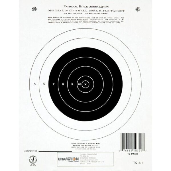 Champion Official NRA Paper Targets GTQ-3/1 50 yd Small Bore Rifle Single Bull 12/ct - Precision Shot Firearms