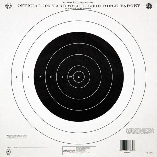 Champion Official NRA Paper Targets TQ-4(P) 100 yd Small Bore Rifle Single Bull 100/ct - Precision Shot Firearms