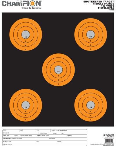 Champion Shotkeeper Targets Orange 5 Bull Large 12/Pack - Precision Shot Firearms