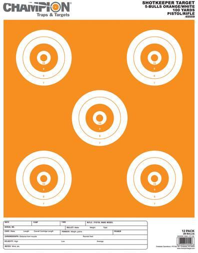 Champion Shotkeeper Targets White & Orange 5 Bull Large 12/Pack - Precision Shot Firearms