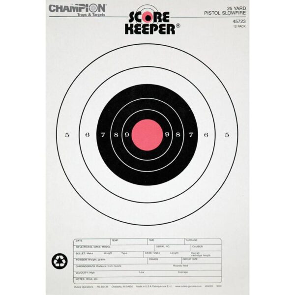 Champion Scorekeeper Targets Fluorescent Orange Bull 25 yd. Pistol Slow Fire 12/ct - Precision Shot Firearms