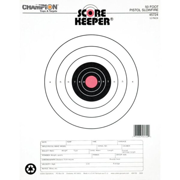 Champion Scorekeeper Targets Fluorescent Orange Bull 50 ft. Pistol Slow Fire 12/ct - Precision Shot Firearms