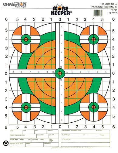 Champion Scorekeeper Targets Fluorescent Orange & Green Bull - 100 yd. Rifle Sight-In 12/Pack - Precision Shot Firearms