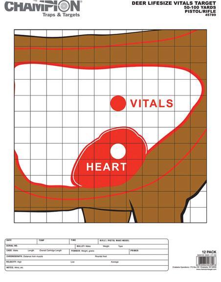 Champion Animal Paper Targets Deer Vitals 12/Pack - Precision Shot Firearms