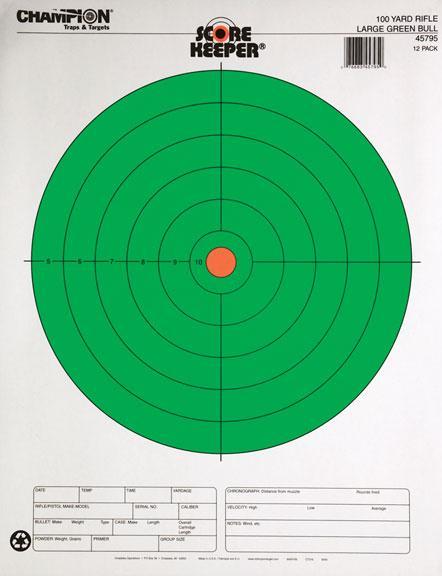 Champion Scorekeeper Targets Fluorescent Orange & Green Bull - 100 yd. Rifle 12/Pack - Precision Shot Firearms
