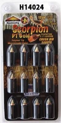 Harvester Muzzleloading Scorpion PT Gold Premium Polymer Tip Muzzleloader Bullets 50 Cal. Sabot 240 gr .451" Polymer Tip 12/pk - Precision Shot Firearms