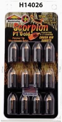 Harvester Muzzleloading Scorpion PT Gold Premium Polymer Tip Muzzleloader Bullets 50 Cal. Sabot 260 gr .451" Polymer Tip Bullet 12/pk - Precision Shot Firearms