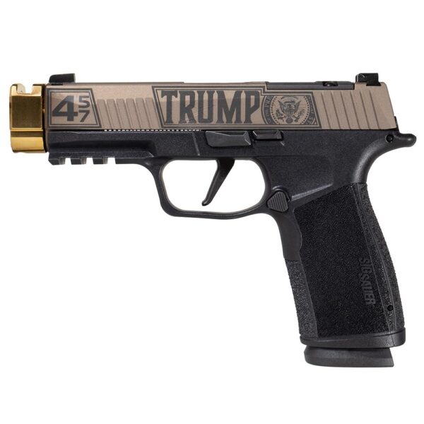 Sig Sauer P365 XMACRO TACOPS "Trump 47th" Slide Handgun 9mm Luger 17rd Magazines(4) 3.7" Gold Barrel/Compensator - Precision Shot Firearms