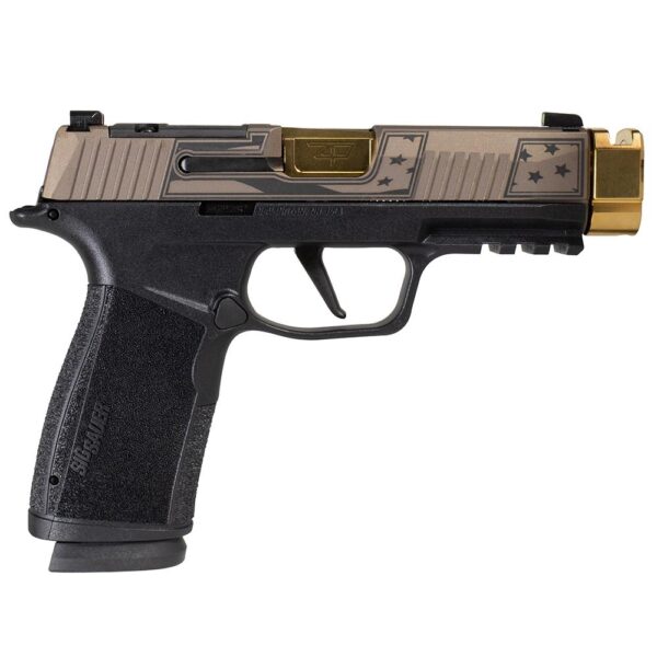 Sig Sauer P365 XMACRO TACOPS "Trump 47th" Slide Handgun 9mm Luger 17rd Magazines(4) 3.7" Gold Barrel/Compensator - Precision Shot Firearms
