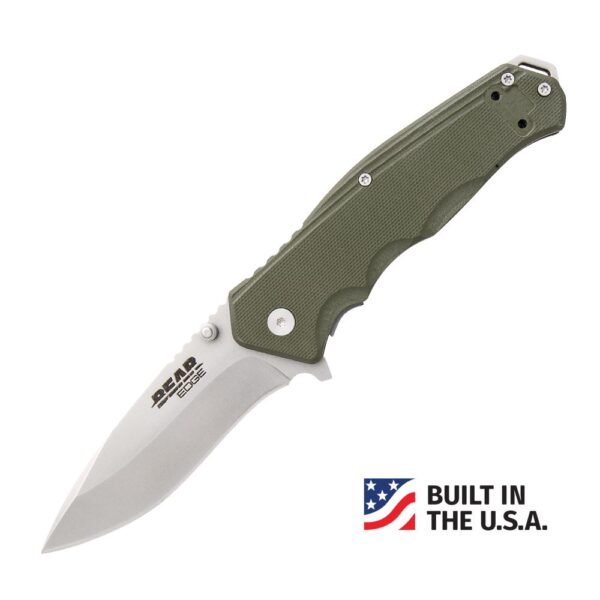 Bear & Son G10 Sideliner Folding Knife 3-3/8" Drop Point Blade OD Green with Trigger Boxed - Precision Shot Firearms