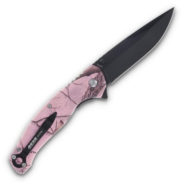 Bear & Son Edge Brisk 2.0 Folding Knife & Sharpener Combo Drop Point Blade Pink Camo - Precision Shot Firearms