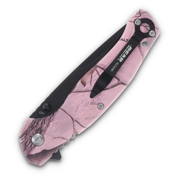 Bear & Son Edge Brisk 2.0 Folding Knife & Sharpener Combo Drop Point Blade Pink Camo - Precision Shot Firearms