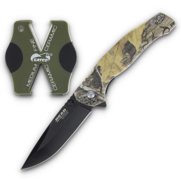 Bear & Son Edge Brisk 2.0 Folding Knife & Sharpener Combo Drop Point Blade Brown Camo - Precision Shot Firearms