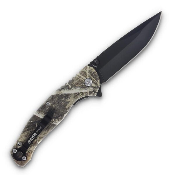 Bear & Son Edge Brisk 2.0 Folding Knife & Sharpener Combo Drop Point Blade Brown Camo - Precision Shot Firearms