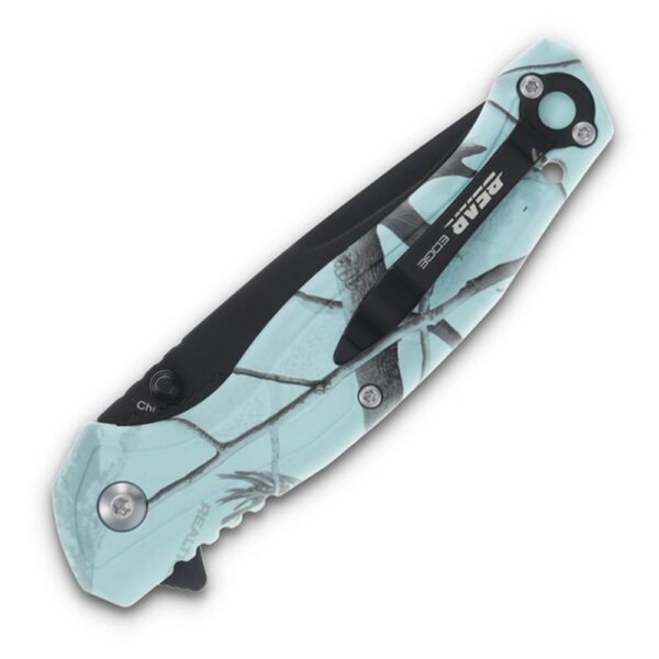 Bear & Son Edge Brisk 2.0 Folding Knife & Sharpener Combo Drop Point Blade Teal Camo - Precision Shot Firearms