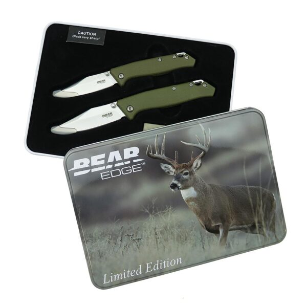 Bear & Son Limited Edition Gift Tin Two Folding Knife Combo Set OD Green - Precision Shot Firearms