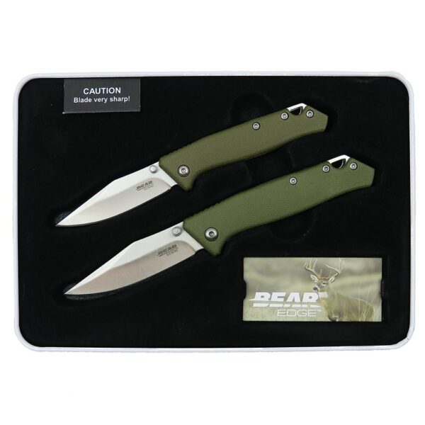Bear & Son Limited Edition Gift Tin Two Folding Knife Combo Set OD Green - Precision Shot Firearms