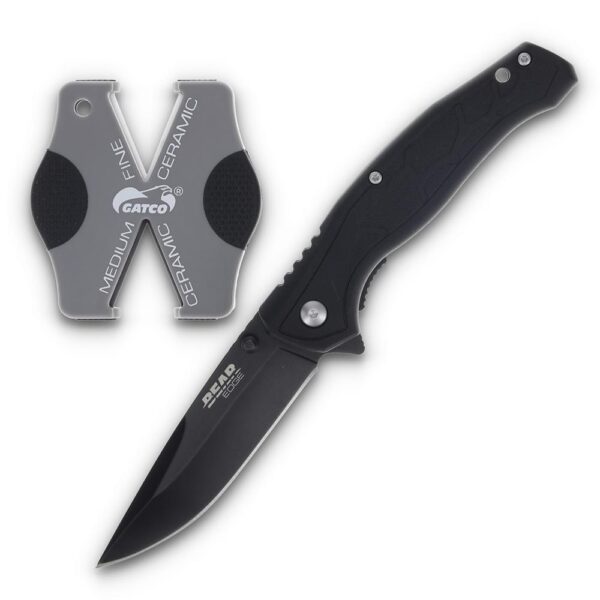Bear & Son Edge Brisk 2.0 Folding Knife & Sharpener Combo Drop Point Blade Black - Precision Shot Firearms