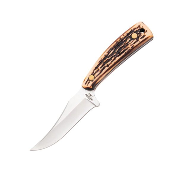 Bear & Son Upswept Skinner Fixed Knife 3-1/8" Clip Point Blade Stag Delrin with Leather Sheath - Precision Shot Firearms