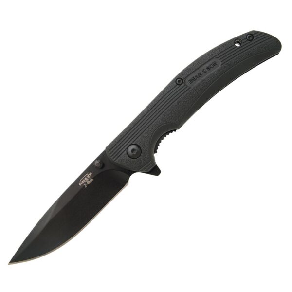 Bear & Son Sideliner Folding Knife 3-3/4" Drop Point Blade Black Zytel with Flipper - Precision Shot Firearms