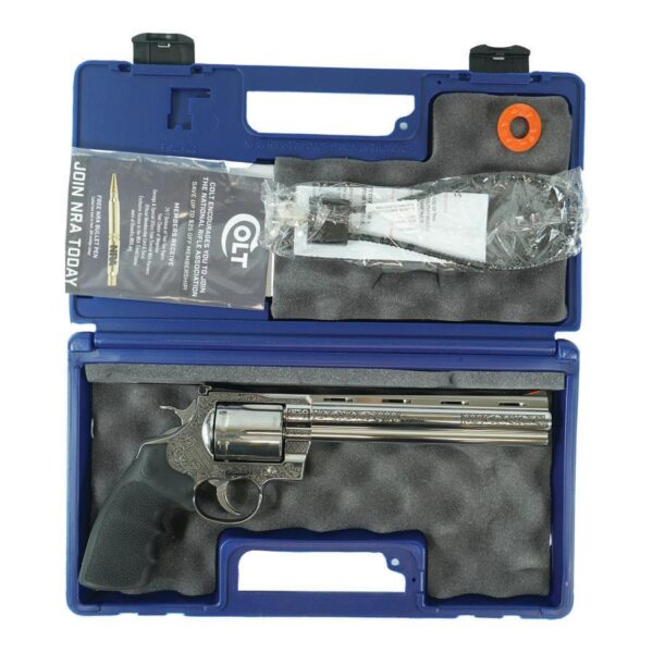 Colt Anaconda "Filigree Frame and Barrel" Handgun .44 Mag 6rd Capacity 8" Barrel Silver with Black Grip - Precision Shot Firearms
