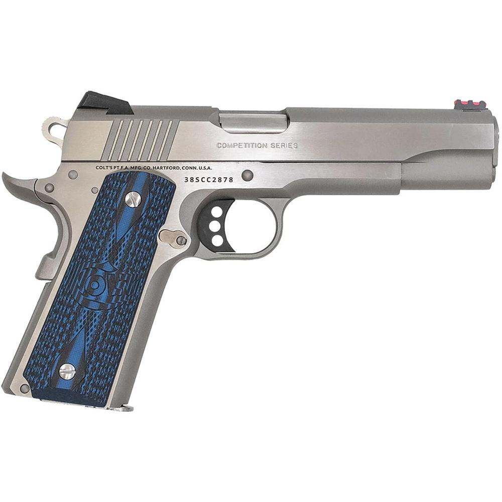 Colt 1911 Competition Handgun .38 Super 9rd Magazine 5" Barrel Stainless with Blue Grip - Precision Shot Firearms