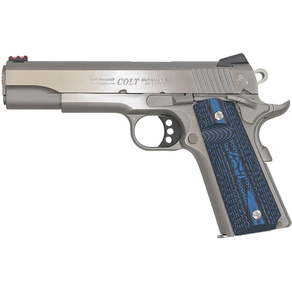 Colt 1911 Competition Handgun .38 Super 9rd Magazine 5" Barrel Stainless with Blue Grip - Precision Shot Firearms