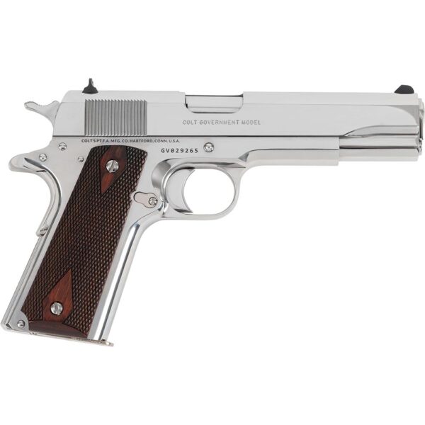 Colt 1911 Gov't Handgun .45 ACP 8rd Magazine 5" Barrel Polished Stainless with Wood Grips - Precision Shot Firearms