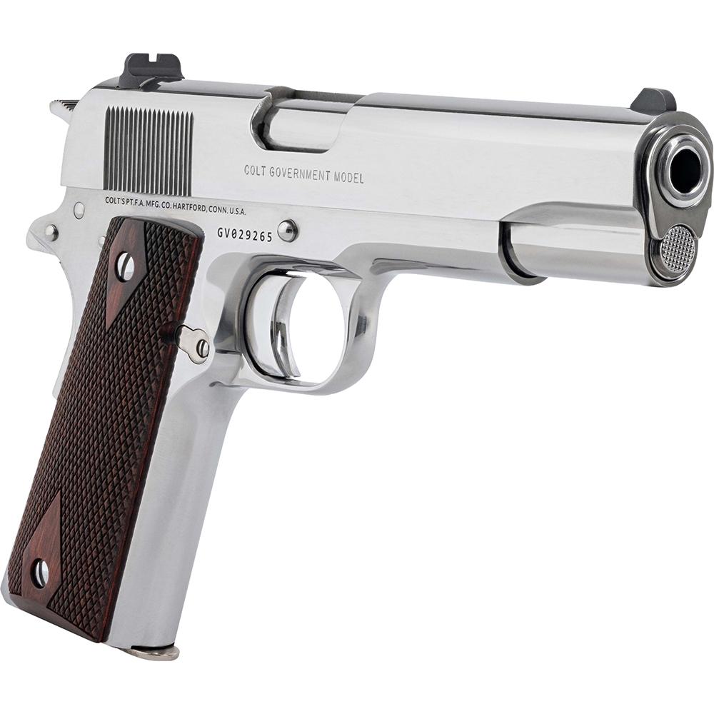 Colt 1911 Gov't Handgun .45 ACP 8rd Magazine 5" Barrel Polished Stainless with Wood Grips - Precision Shot Firearms