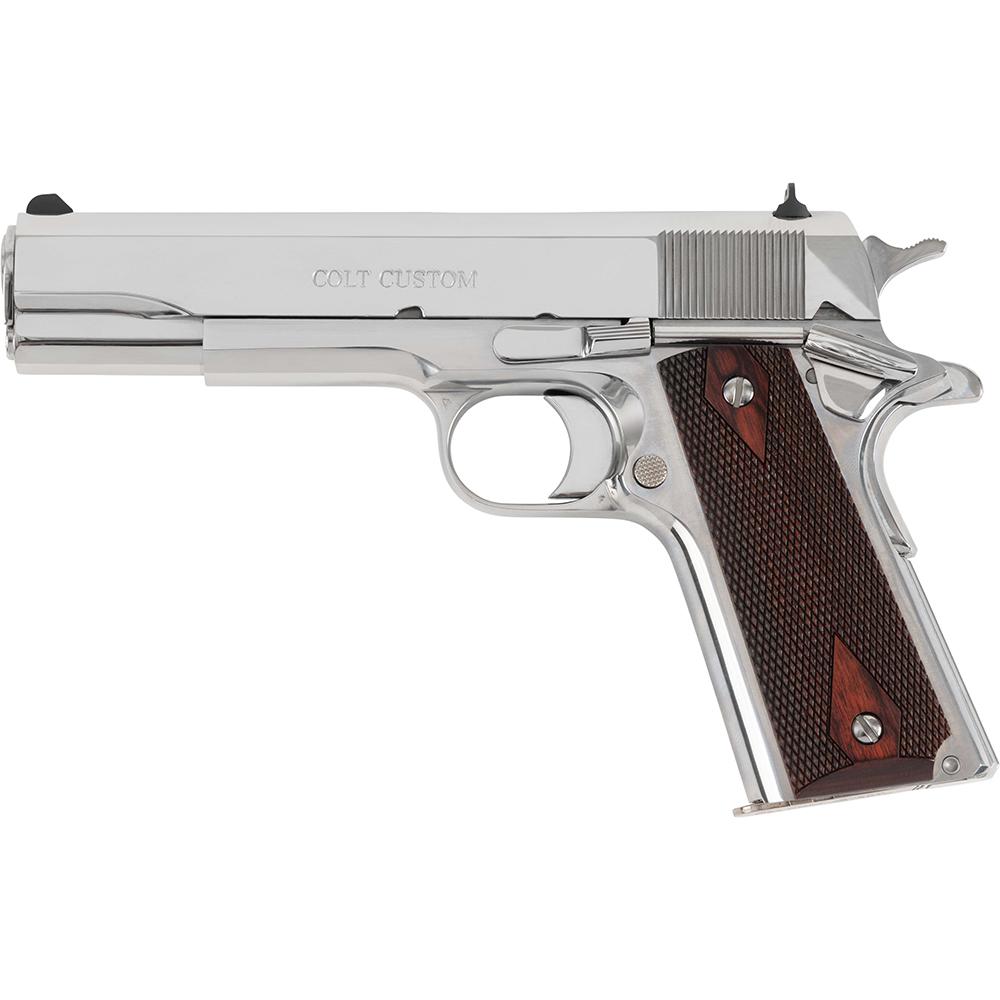 Colt 1911 Gov't Handgun .38 Super 9rd Magazine 5" Barrel Polished Stainless with Wood Grips - Precision Shot Firearms