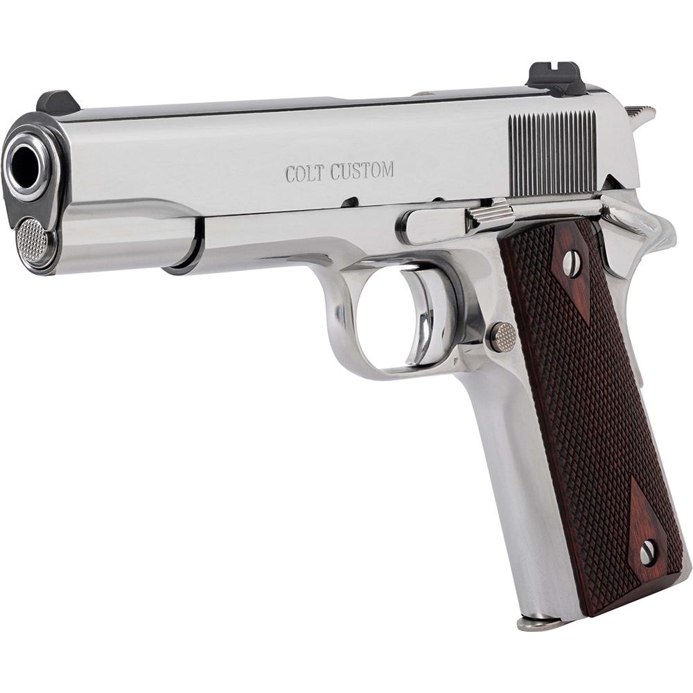 Colt 1911 Gov't Handgun .38 Super 9rd Magazine 5" Barrel Polished Stainless with Wood Grips - Precision Shot Firearms