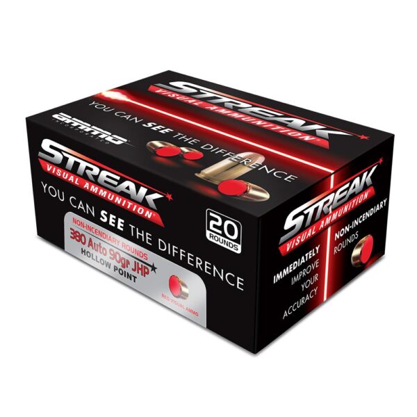 Ammo Inc Streak Handgun Ammunition Red .380 Auto 90 gr JHP 980 fps 20/ct - Precision Shot Firearms