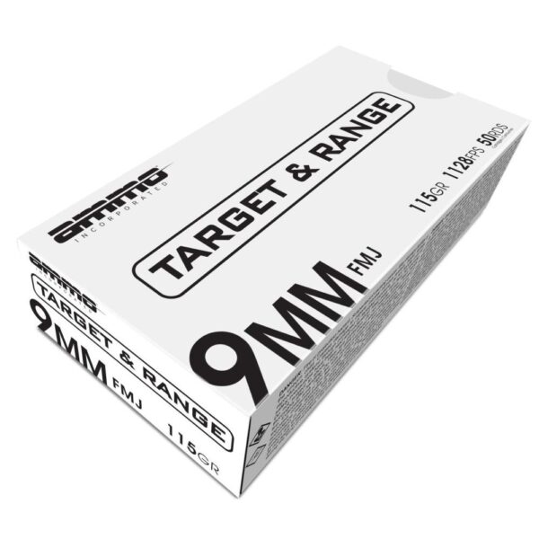 Ammo Inc. Target and Range Handgun Ammunition 9mm Luger 115 gr FMJ 1128 fps 50/ct - Precision Shot Firearms