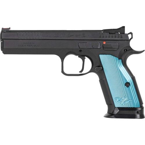 CZ-USA TS2 Handgun 9mm Luger 10rd Magazines (2) 5.28" Barrel Black with Aluminum Blue Grips - Precision Shot Firearms