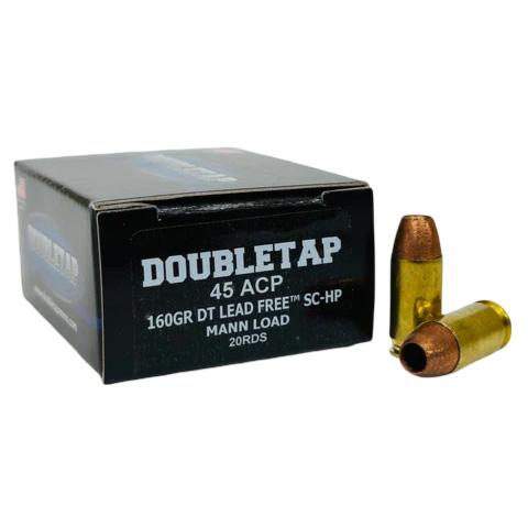 Double Tap DT Lead Free Handgun Ammunition 45 Auto 160gr SC-HP Mann Load 1050 fps 20/ct - Precision Shot Firearms