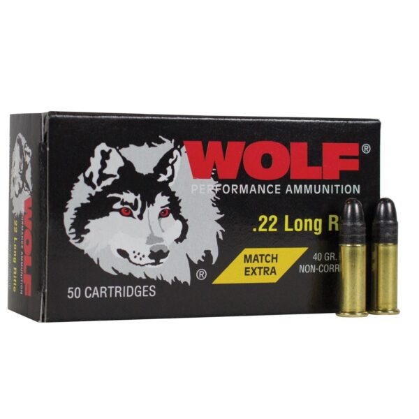Wolf Match Extra Rimfire Ammunition .22 LR 40 gr RN 1050 fps 50/ct - Precision Shot Firearms