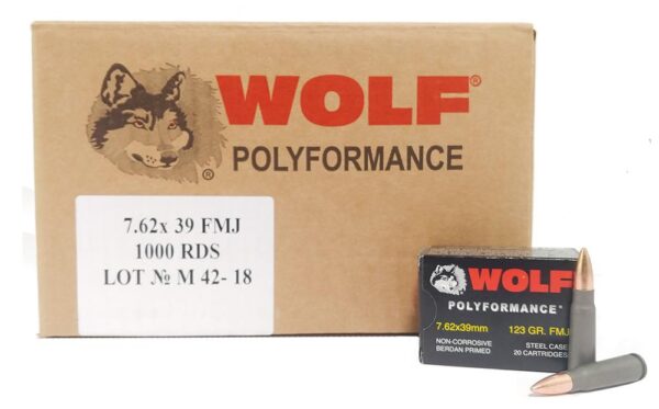 Wolf WPA Polyformance Rifle Ammunition 7.62x39mm 123 gr FMJ 2396 fps 1000/ct - Precision Shot Firearms