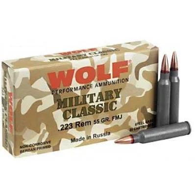 Wolf Military Classic Rifle Ammunition .223 Rem 55 gr FMJ 3241 fps 500/ct Case - Precision Shot Firearms