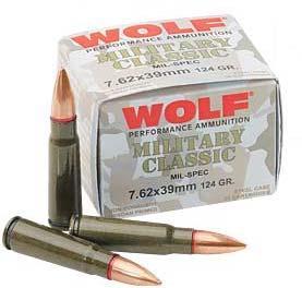 Wolf Military Classic Rifle Ammunition 7.62x39 124 gr FMJ 2330 fps - 20/box - Precision Shot Firearms
