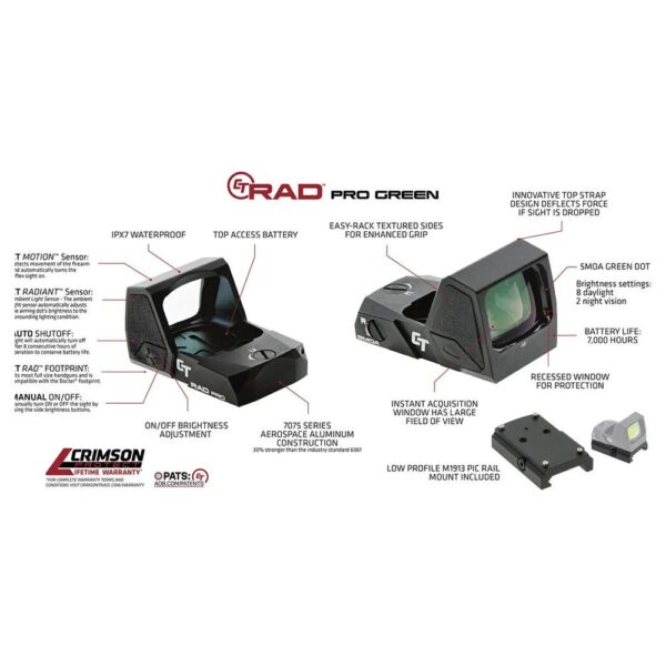 Crimson Trace Electronic Open Reflex Sight LED CT RAD Pro - Green for Pistols - Precision Shot Firearms