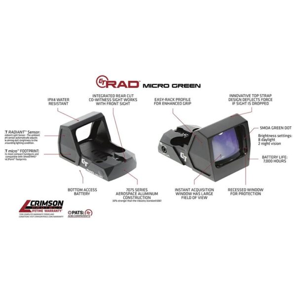 Crimson Trace Electronic Sight LED CT RAD Micro Pro - Green for Pistols - Precision Shot Firearms