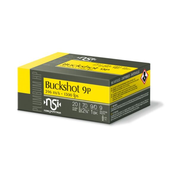 Noble Sport Plumbum Buckshot Shotshells 20 ga 2-3/4" 9 pellet 1300 fps #1 10/ct - Precision Shot Firearms
