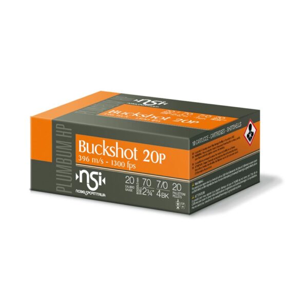 Noble Sport Plumbum Buckshot Shotshells 20 ga 2-3/4" 20 pellet 1200 fps #4 10/ct - Precision Shot Firearms