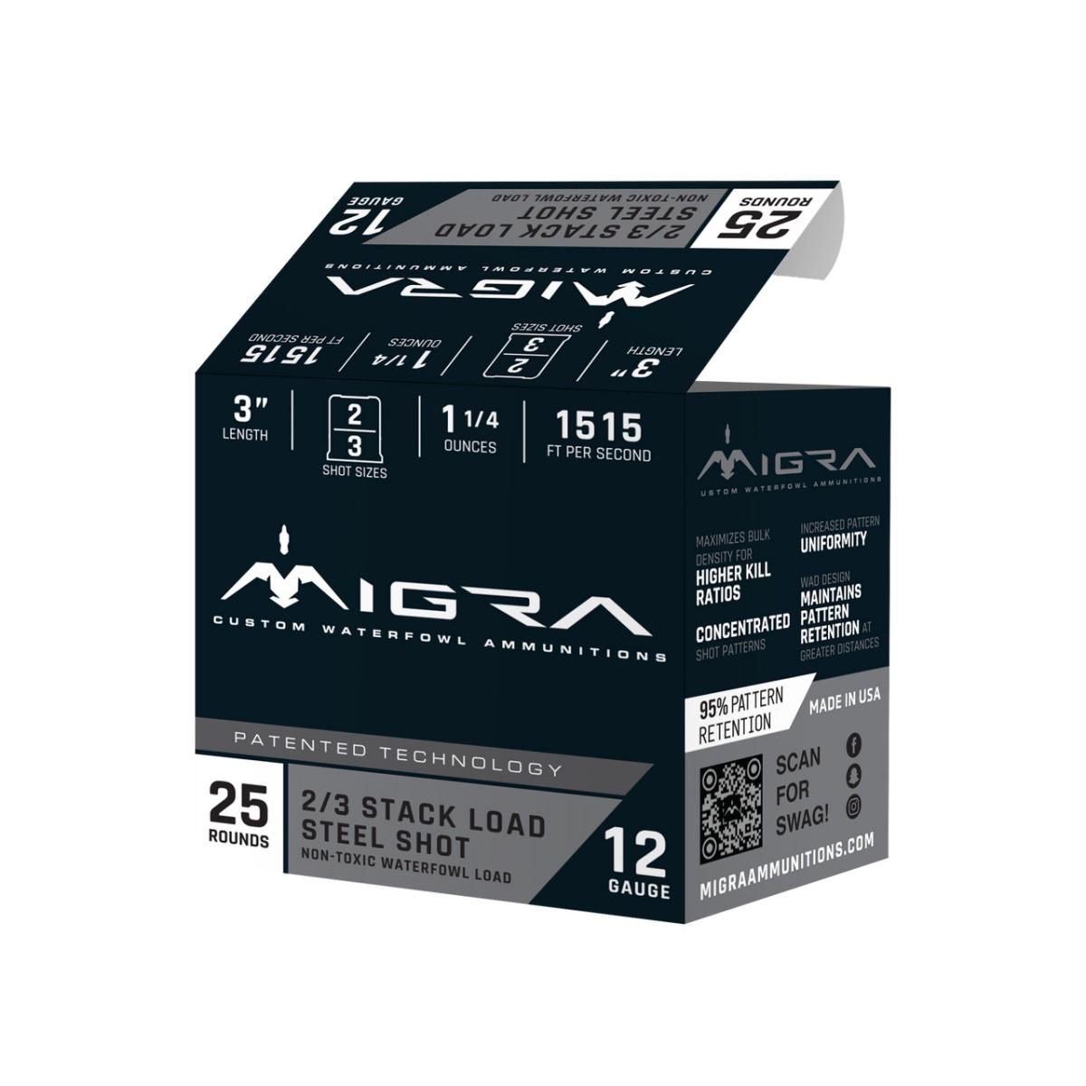 Migra Ammunition Stack Shotshell 12ga 3" 1-1/4 oz 1515 fps 2/3 shot 25/ct - Precision Shot Firearms