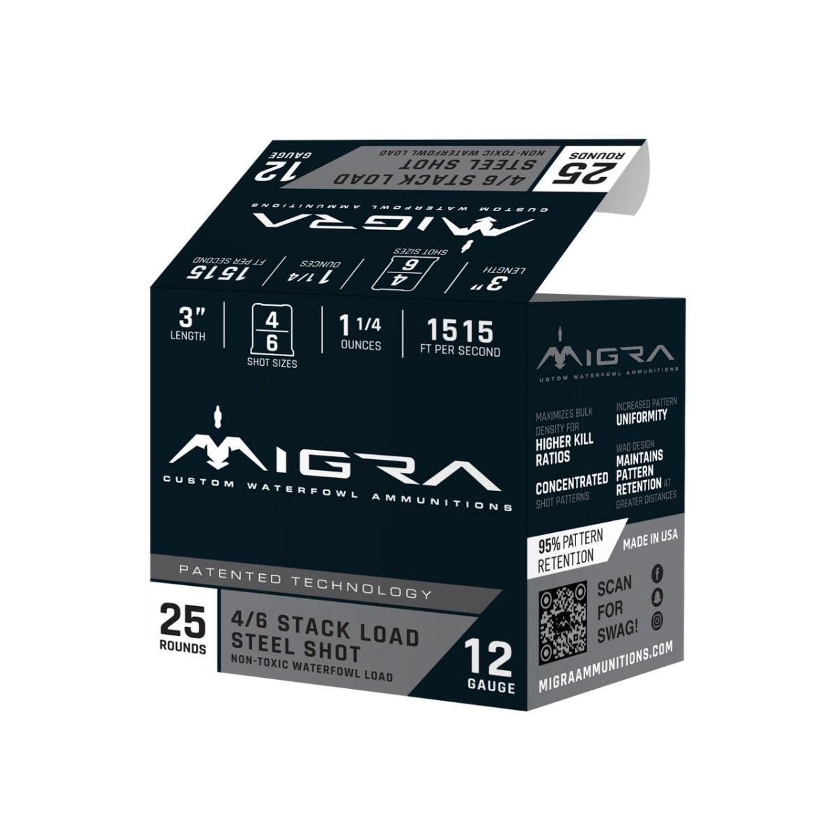 Migra Ammunition Stack Shotshell 12ga 3" 1-1/4 oz 1515 fps 4/6 shot 25/ct - Precision Shot Firearms