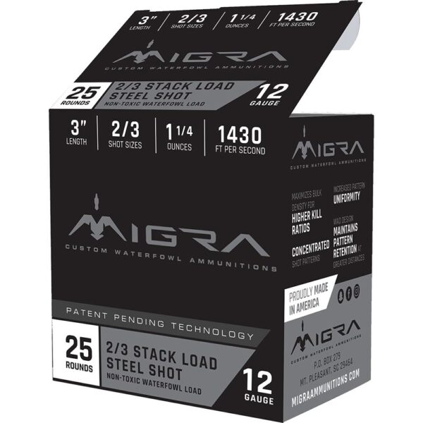 Migra Waterfowl Steel Shot Shot Shells 12 ga 3" 1-1/4 oz #2#3 1430 fps 25/ct - Precision Shot Firearms