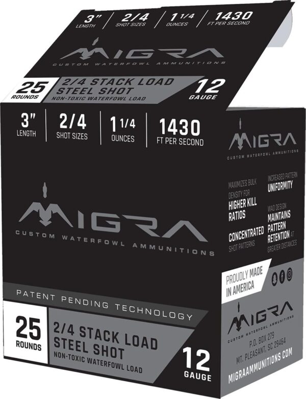 Migra Waterfowl Steel Shot Shotshell 12 ga 3" 1-1/4 oz 1430 fps #2 4 25/ct - Precision Shot Firearms