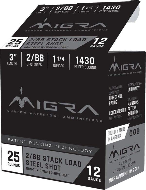 Migra Waterfowl Steel Shot Shotshell 12 ga 3" 1-1/4 oz 1430 fps #2-BB 25/ct - Precision Shot Firearms