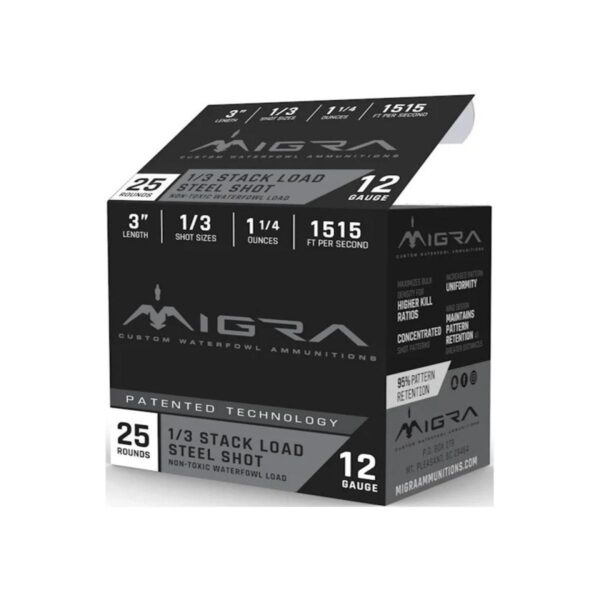 Migra Ammunition Stack Shotshell 12ga 3" 1-1/4 oz 1515 fps 1/3 shot 25/ct - Precision Shot Firearms